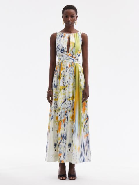 Oscar de la Renta ABSTRACT BRUSHSTROKE COTTON RASO DRESS