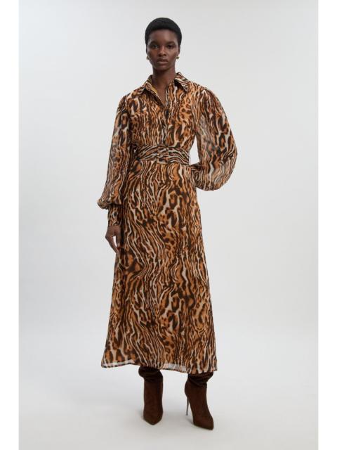 KAREN MILLEN Petite Animal Print Georgette Belted Woven Shirt Dress