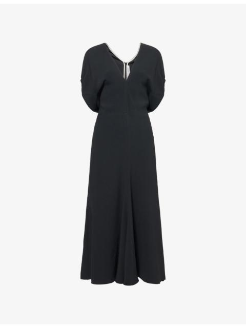 Victoria Beckham Blouson-Sleeve Fluid-Cady Midi Dress