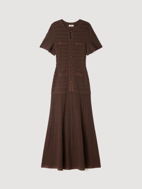 Sandro RHINESTONE KNIT MAXI DRESS