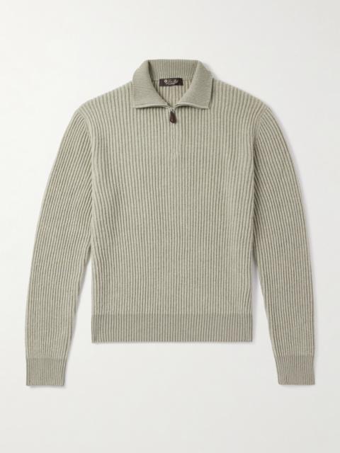 Loro Piana Plane Tree Ribbed Cashmere Half-Zip Sweater