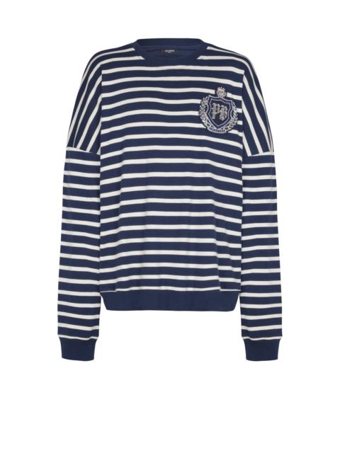 Balmain Cotton College Emblem sweatshirt with Breton stripes