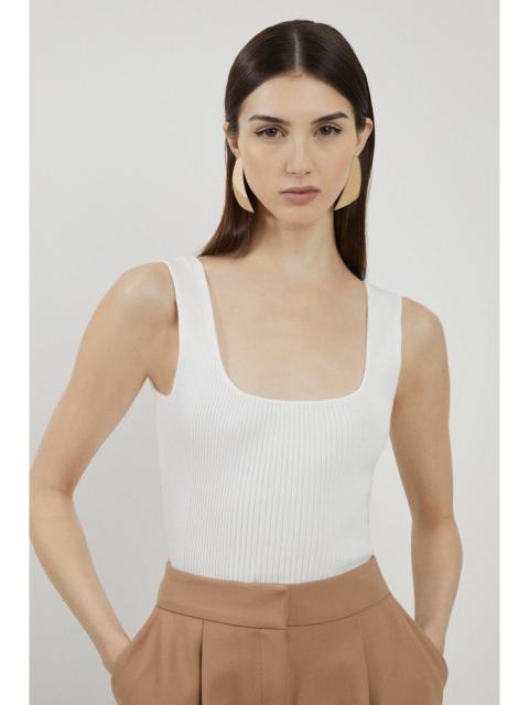 KAREN MILLEN Viscose Blend Rib Knit Square Neck Vest