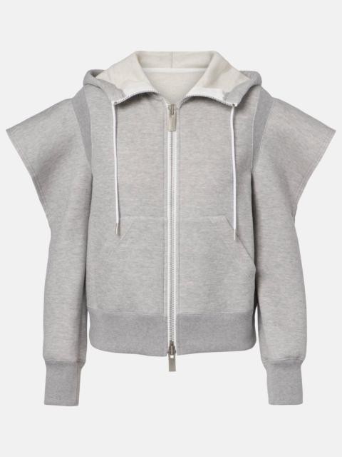 sacai Cutout cotton-blend fleece hoodie