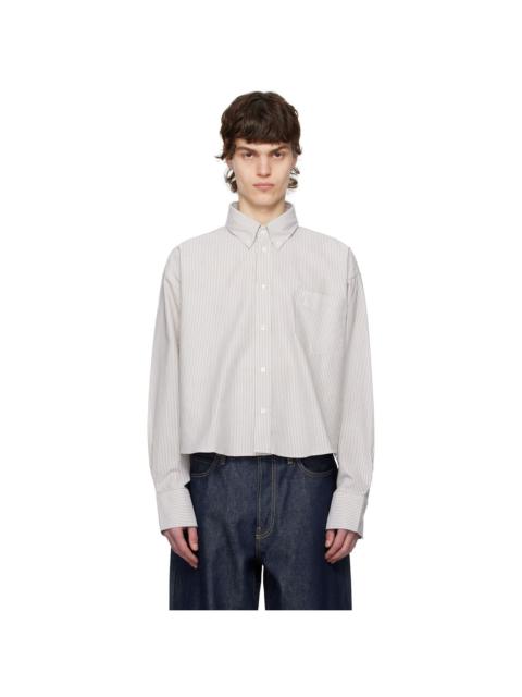 AMI Paris Off-White & Khaki Cotton Cropped Oversized Shirt
