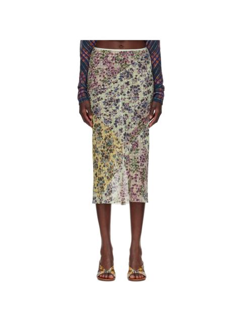 Dries Van Noten Green Jacquard Midi Skirt
