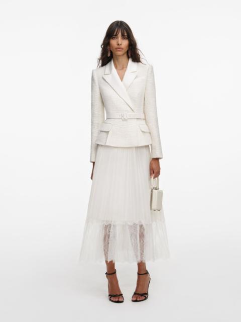 self-portrait Cream Tailored Bouclé And Chiffon Midi Dress