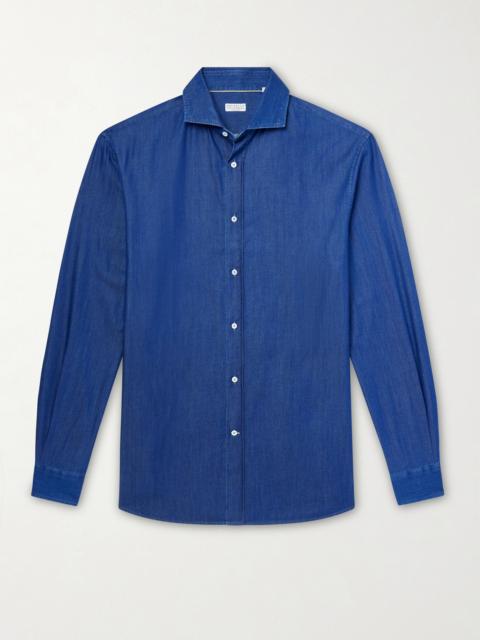 Brunello Cucinelli Cutaway-Collar Cotton-Chambray Shirt