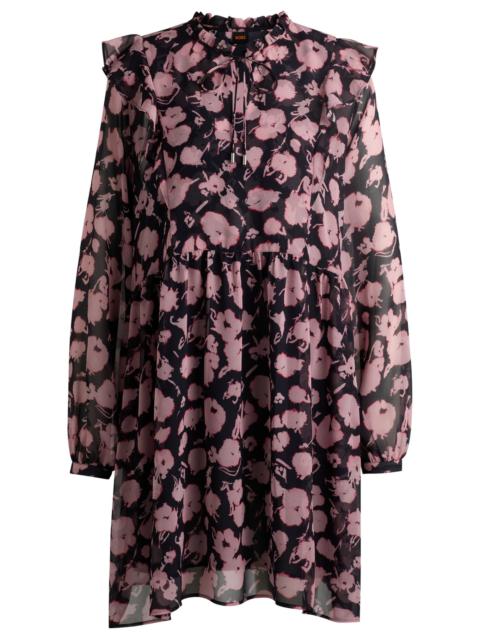 BOSS PRINTED DRESS WITH RUFFLE TRIMS AND BUTTON CUFFS