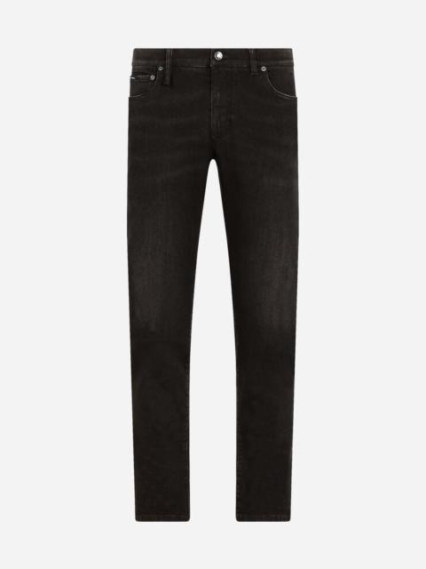 Dark gray wash slim-fit stretch jeans