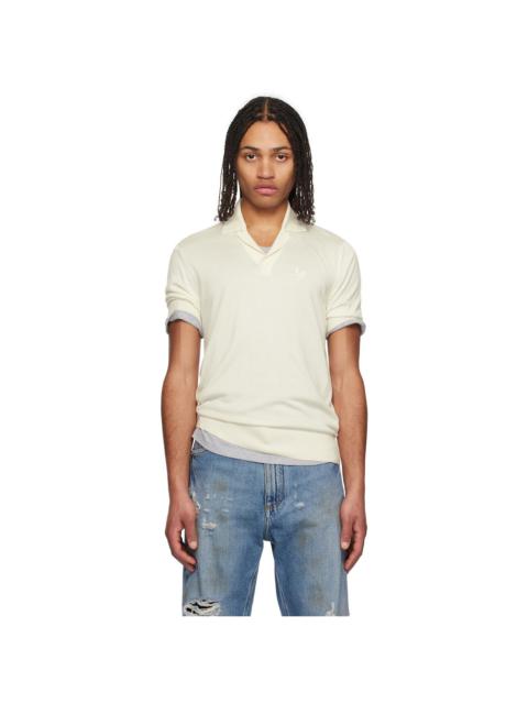 Dolce & Gabbana Off-White Logo Embroidered Silk Polo