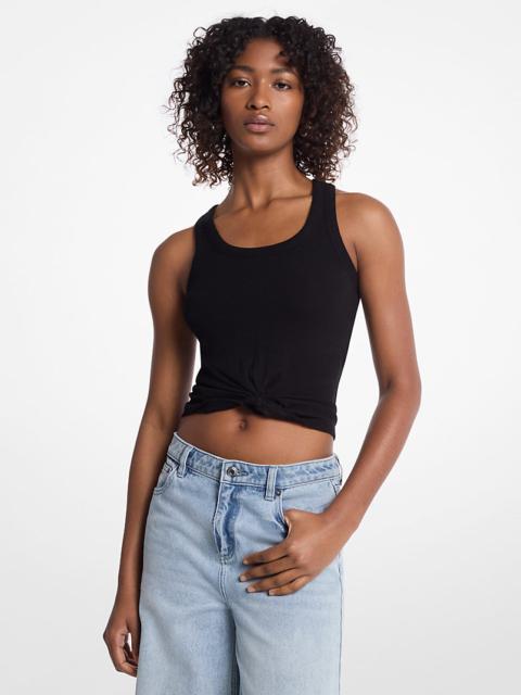 MICHAEL KORS Tie-Front Ribbed Stretch Knit Tank Top