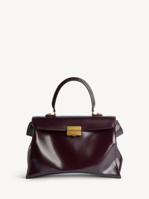 BALENCIAGA Women's Hourglass Avenue Top Handle Bag Medium in Raisin