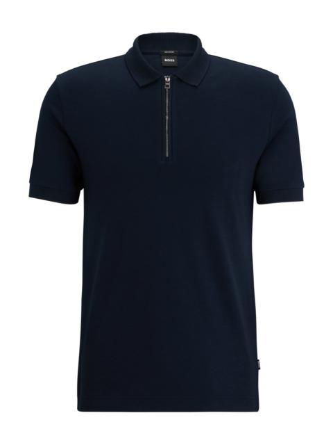 BOSS MERCERIZED-COTTON SLIM-FIT POLO SHIRT WITH ZIP NECK