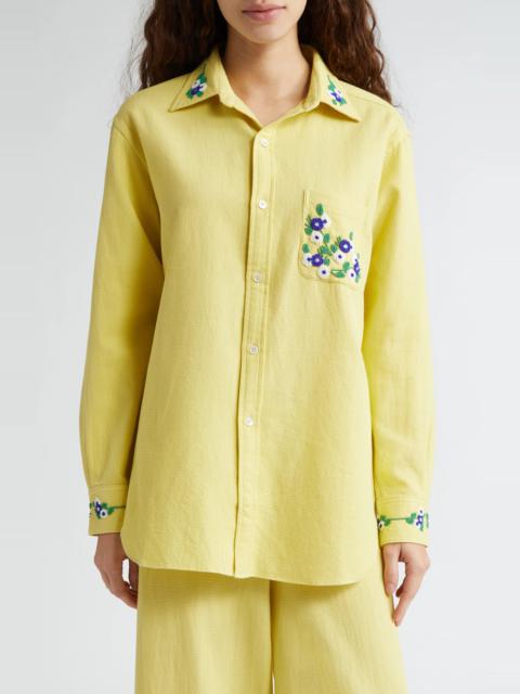 Chicory Beaded Long Sleeve Cotton Button-Up Shirt