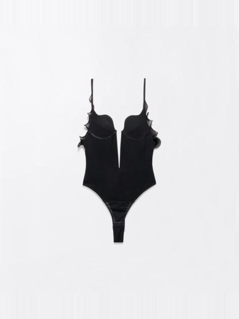 TOM FORD SILK CREPE STRUCTURED GRAPHIC BODYSUIT WITH RUFFLE DETAILS