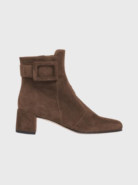 Roger Vivier Tres Vivier Suede Buckle Ankle Booties