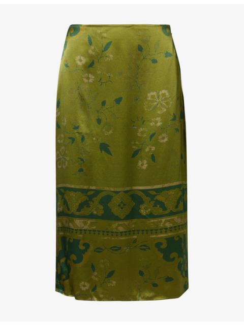 Reformation Helen Printed Silk Midi Skirt