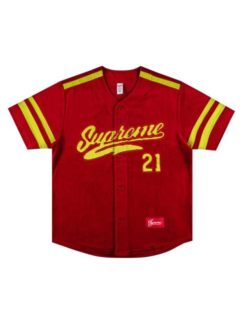 Supreme Velour Baseball Jersey 'Red'