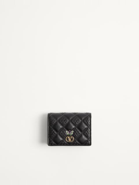 Valentino VALENTINO GARAVANI FLUTTERBY WALLET IN SHINY NAPPA LEATHER WITH BUTTERFLY EMBROIDERY