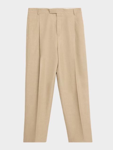 FERRAGAMO Men's Linen Blend Straight-Leg Pleated Trousers