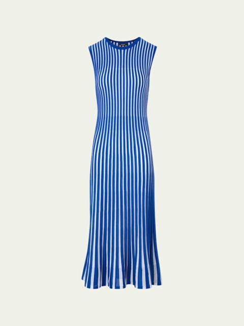 AKRIS Striped Plisse Silk Knit Midi Dress