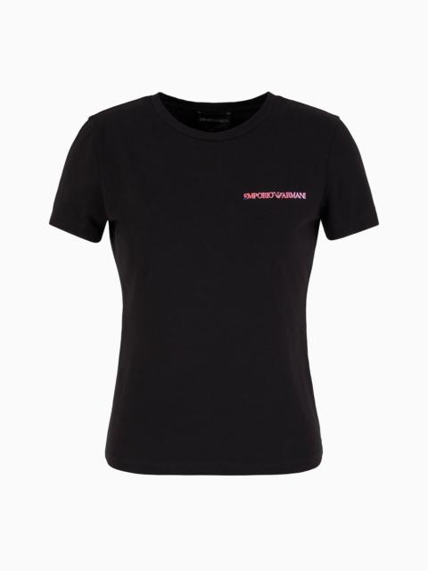 EMPORIO ARMANI ASV organic-jersey T-shirt with abstract embroidery and logo