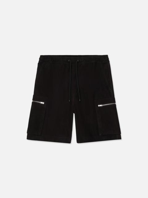 FRAME Suede Cargo Shorts in Black