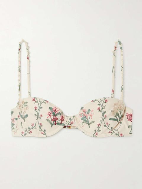 Agua by Agua Bendita Magdalena Orquidea faux pearl-embellished floral-print recycled underwired bikini top Cream