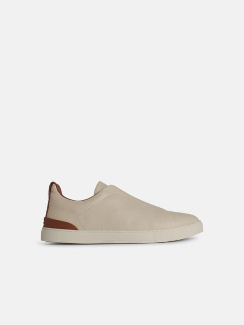 ZEGNA 'TRIPLE' CREAM LEATHER SNEAKERS