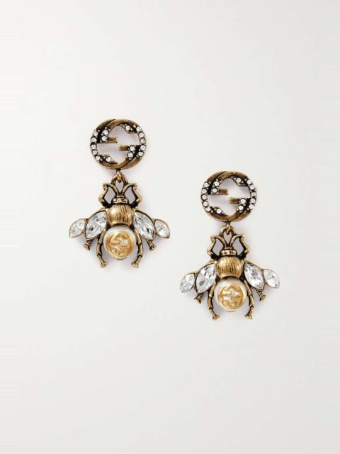 Gold-tone, crystal and faux pearl earrings