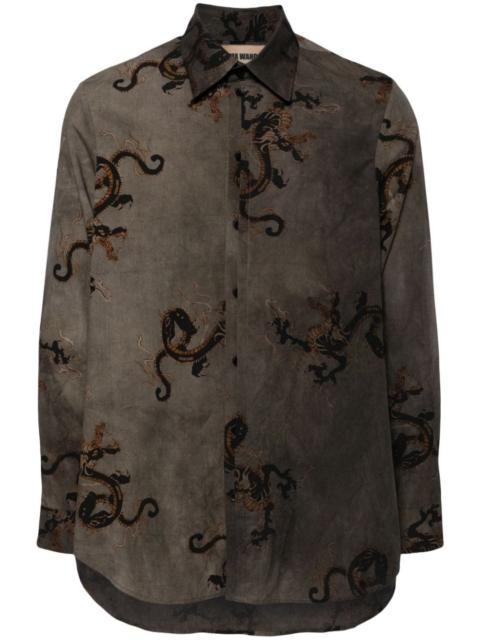 dragon-print long-sleeved shirt