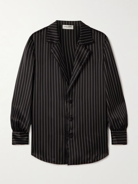 SAINT LAURENT Striped silk-satin shirt Black