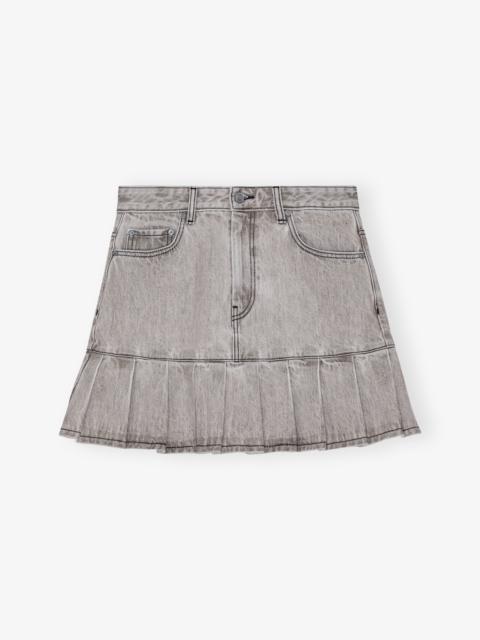 GANNI GREY FUTURE DENIM PLEATED MINI SKIRT