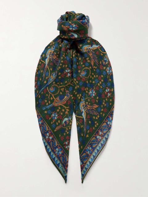 Parrots Printed Wool and Silk-Blend Scarf