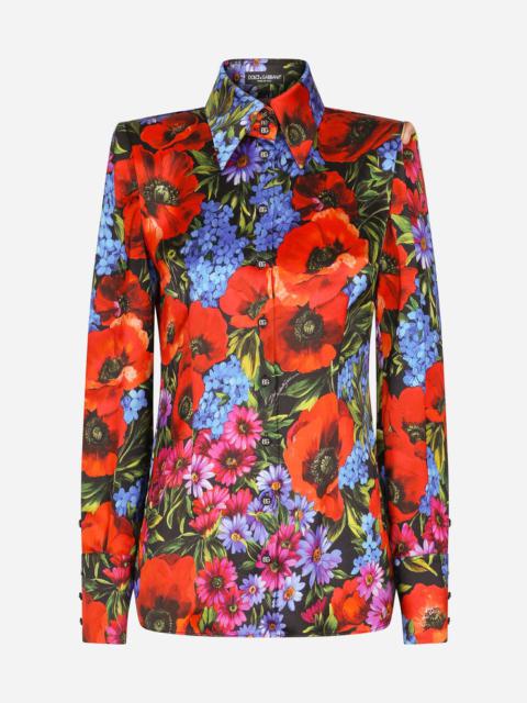Meadow-print satin shirt
