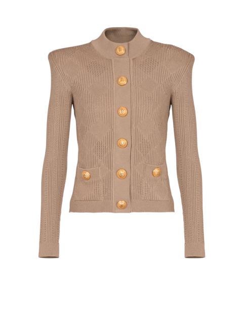 Balmain Gingham openwork knit cardigan