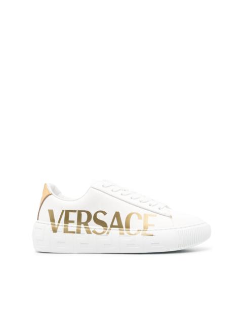 VERSACE logo-print leather sneakers