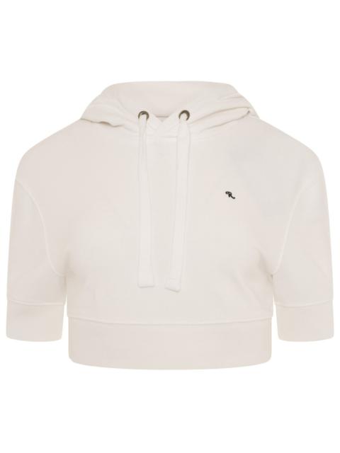 Raf Simons Cropped Short-Sleeved Hoodie with 'R Embroidery' in White