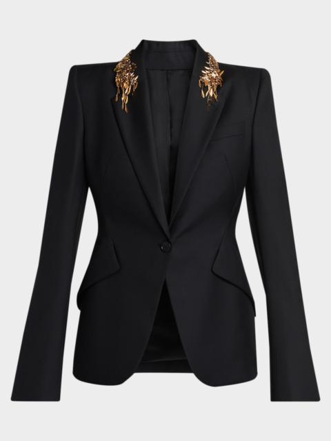 Alexander McQueen Leaves Embroidered Single-Breasted Jacket