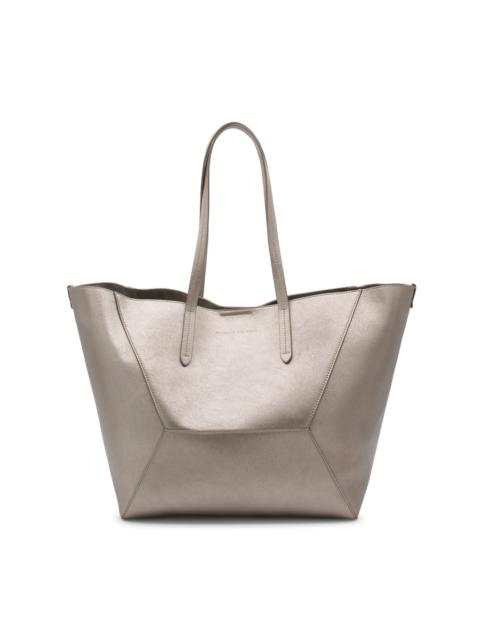 grey leather top handle bag