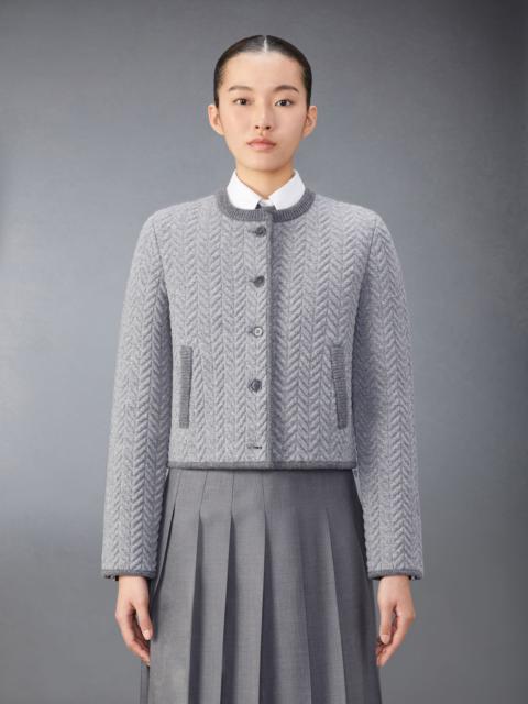 Thom Browne Merino Wool Herringbone Quilted Cropped Cardigan Jacket