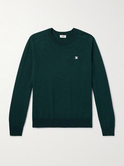 CELINE Triomphe Logo-Embroidered Wool Sweater Green