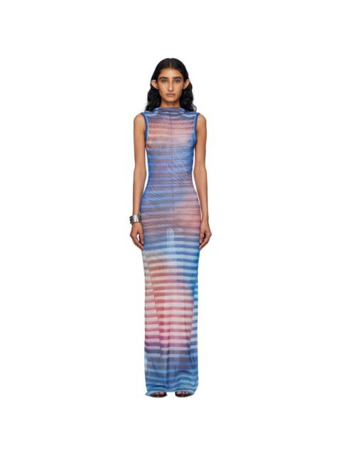 Jean Paul Gaultier Blue & Pink High Neck Open Back Printed Air Maxi Dress