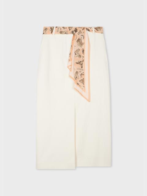 Paul Smith Women's White Denim Midi Skirt with Seasonal Print Scarf Belt