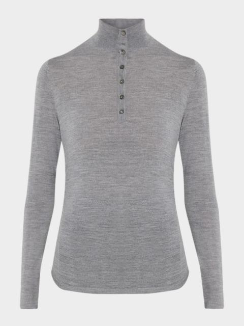 Theory Shirred Long-Sleeve Henley Shirt