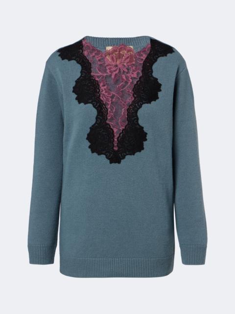Valentino Lace-trimmed virgin wool sweater