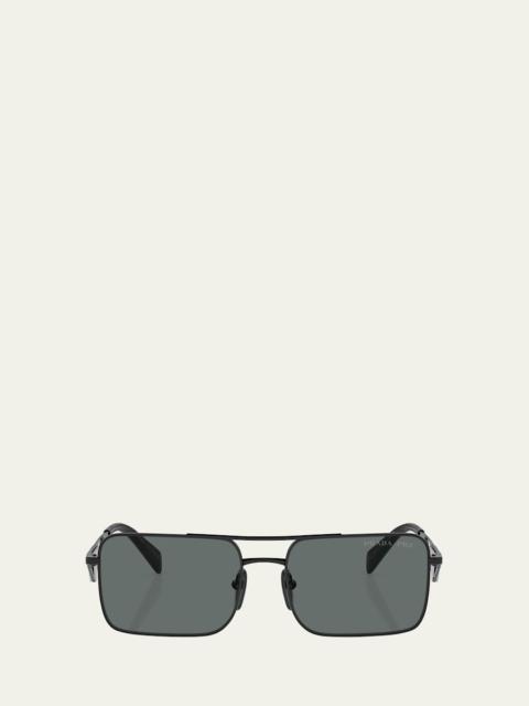 Prada Polarized Steel Rectangular Sunglasses