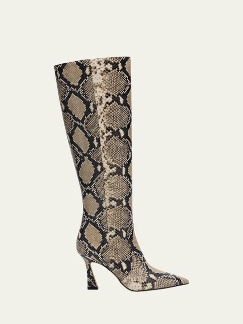 85mm Vinnie Snake-Printed Leather Knee-High Boots