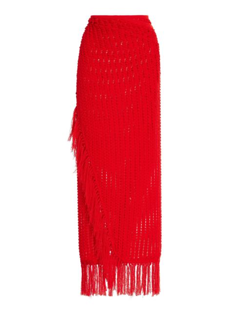 SIMKHAI Thyri Fringed Midi Skirt red